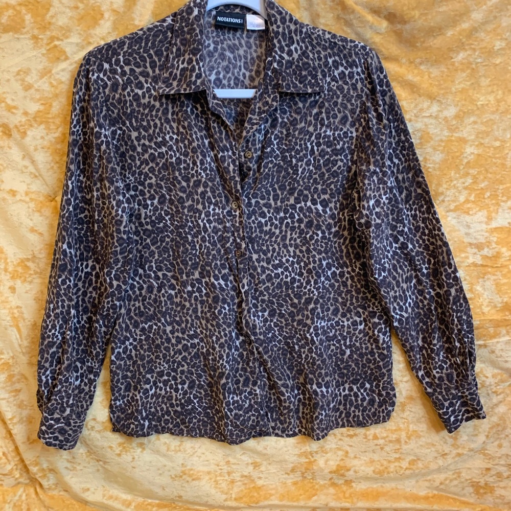 Vintage silk cheetah print button up blouse